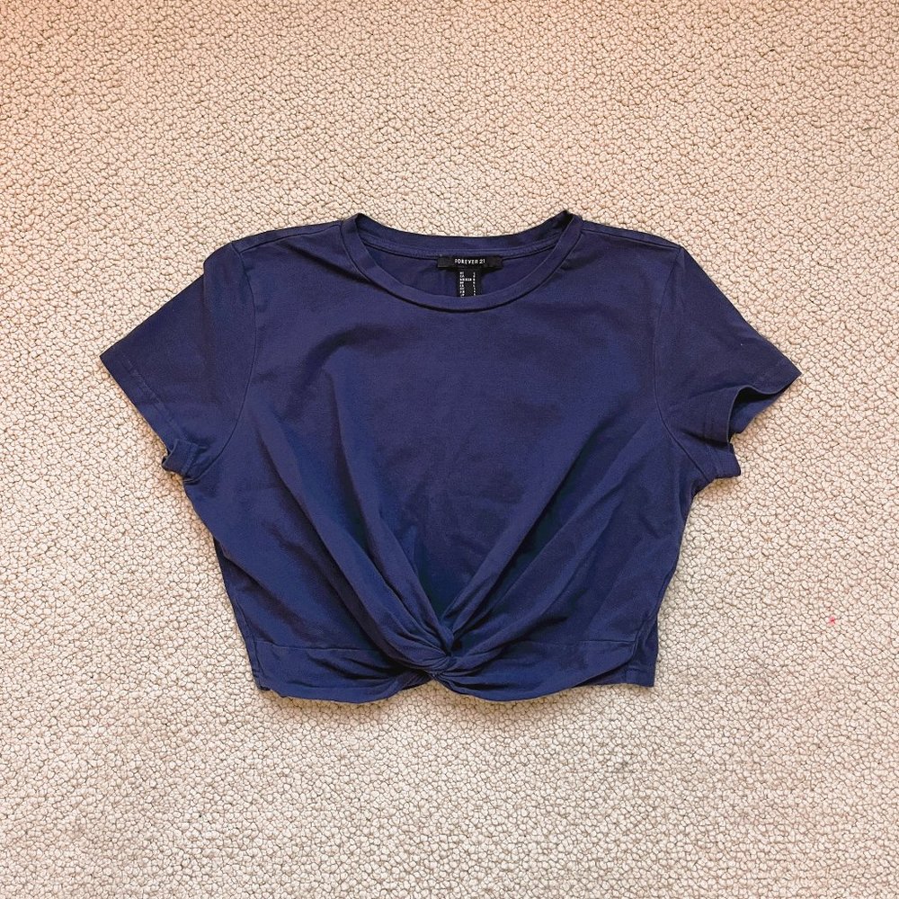 Navy Twist Cropped T shirt LARGE